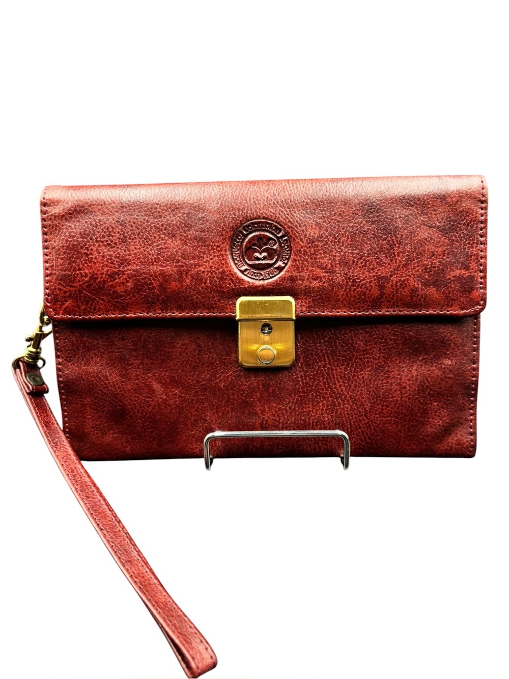 Vintage Marruecos Colombian Leather Long Clutch Wallet Organizer Cognac Burgandy